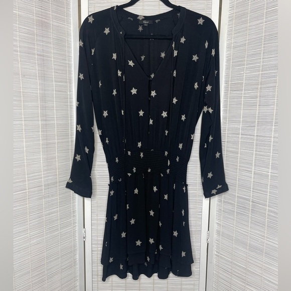 Rails Jasmine Black Rivet Star Dress Size M Button Front and Cuffs - Picture 1 of 8